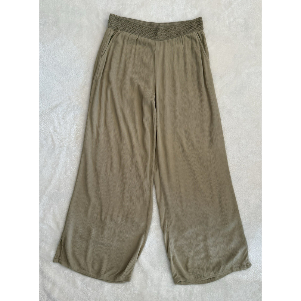 SOFT SURROUNDINGS Women's Gold Drapey Gauze Pull-On High Waist Pants Sz M EUC